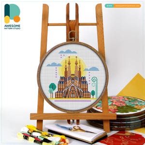 Sagrada Familia, Barcelona, Spain, Europe Cross Stitch Kit and Pattern - Modern Needlework Art and Embroidery Sampler, CS2361