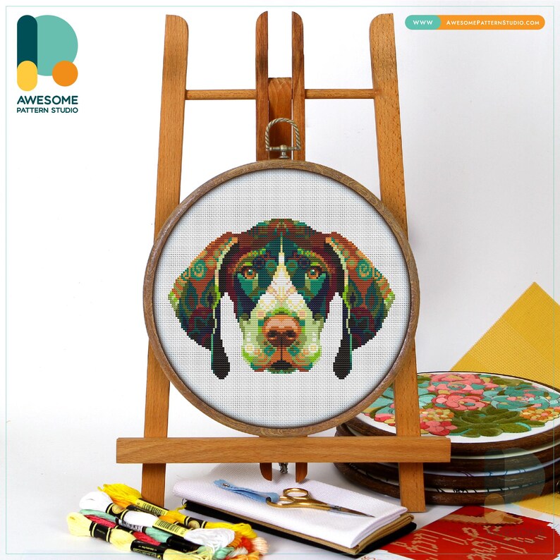 Pointer Cross Stitch Pattern and Kit: Modern Needlework Art, Simple Embroidery Sampler, CS778 CS778(121 x 85)