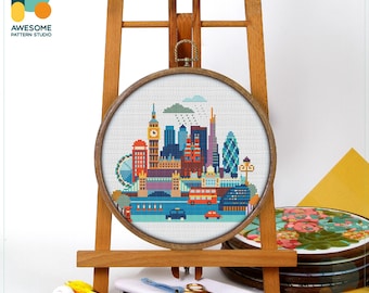 London, England, UK Cross Stitch Pattern and Kit: Modern Needlework Art for Embroidery Lovers, CS135