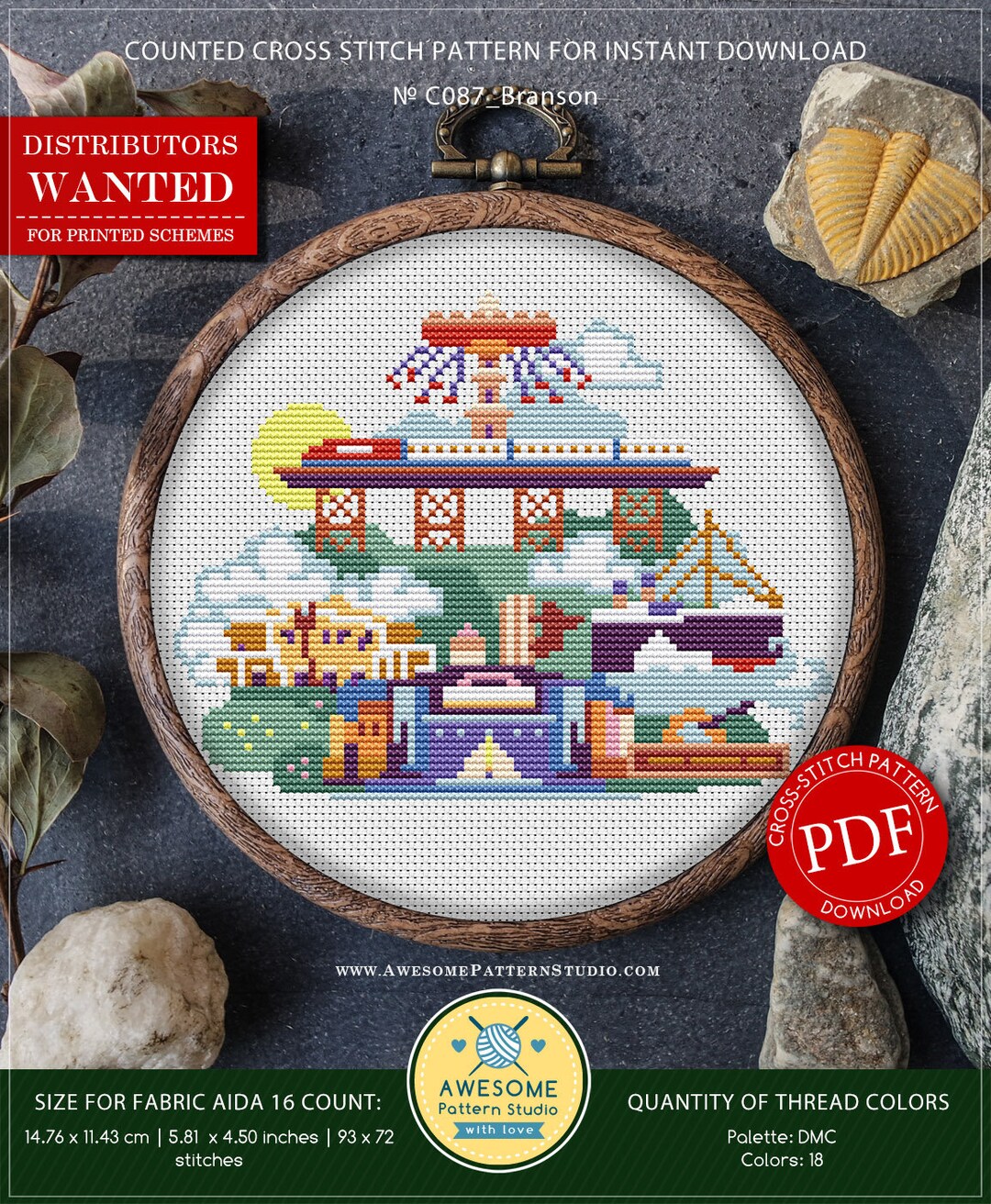 Branson P087 Embroidery Cross Stitch PDF Pattern Download Cross Stitch