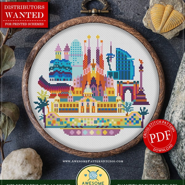 Barcelona #P145 Embroidery Cross Stitch PDF Pattern Download | Cross Stitch Patterns | Embroidery Kits | Counted Cross Stitch
