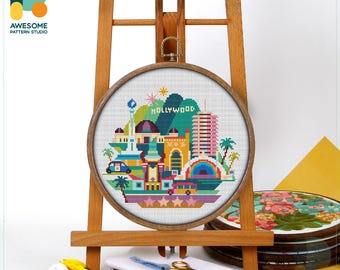 Hollywood, Los Angeles, USA Cross Stitch Pattern and Kit: Modern Cross Stitch Needlework Art for Embroidery Enthusiasts, CS097