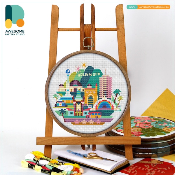 Hollywood, Los Angeles, USA Cross Stitch Pattern and Kit: Modern Cross Stitch Needlework Art for Embroidery Enthusiasts, CS097