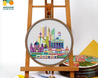 Berlin, Germany, Europe: Cross Stitch Pattern and Kit - Modern Needlework Art for Embroidery Enthusiasts, CS151