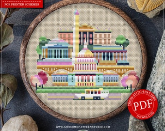 Washington DC #P083 Embroidery Cross Stitch Pattern Download | Cross Stitch Kits | Embroidery Kits | Cross Pattern | Cross Designs