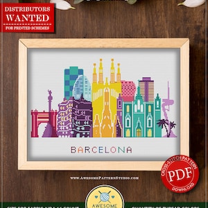 A3 Barcelona coloriert #P346 Kreuzstich Stickmuster | Steppnähte | Nadelspitze | Kreuzstich Stickerei