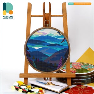 Blue Ridge Mountains Cross Stitch Kit and Pattern - Modern Cross Stitch Needlework Art for Beginners and Enthusiasts, CS703