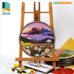 Kit e padrão de ponto cruz em Mt St Helens, Washington, EUA: Amostra de bordado moderno para entusiastas da arte do bordado, CS709