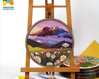 Mt St Helens, Washington, USA Cross Stitch Kit and Pattern: Modern Embroidery Sampler for Needlework Art Enthusiasts, CS709