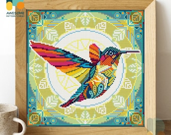 Mandala Hummingbird Diamond Painting Kit  - Modern Diamond Painting Art, 5d Diamond Painting Mosaic Kit Sampler, DS309