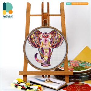 Mandala Elephant Cross Stitch Pattern and Kit: Modern Needlework Art and Embroidery Sampler, CS111