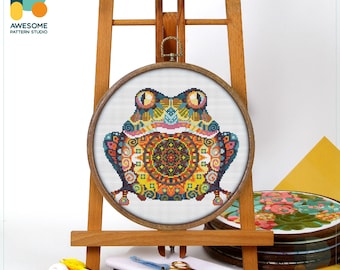 Mandala Frog CS519, Counted Cross Stitch Pattern KIT and PDF | Embroidery Stitches | Embroidery | Stitch Design | Pattern Instant Download