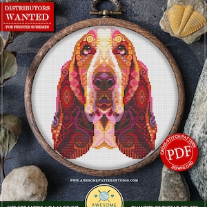 Basset Hound #P748 PDF Cross Stitch Pattern Cross Stitch Embroidery PDF Pattern Download | Cross Stitch World | Needlepoint