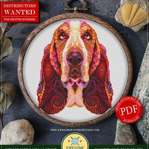 Basset Hound #P748 PDF Cross Stitch Pattern Cross Stitch Embroidery PDF Pattern Download | Cross Stitch World | Needlepoint