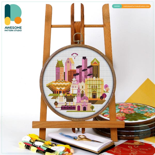 San Diego, USA, America Cross Stitch Kit and Pattern - Modern Cross Stitch Hoop Art and Embroidery Sampler, CS079