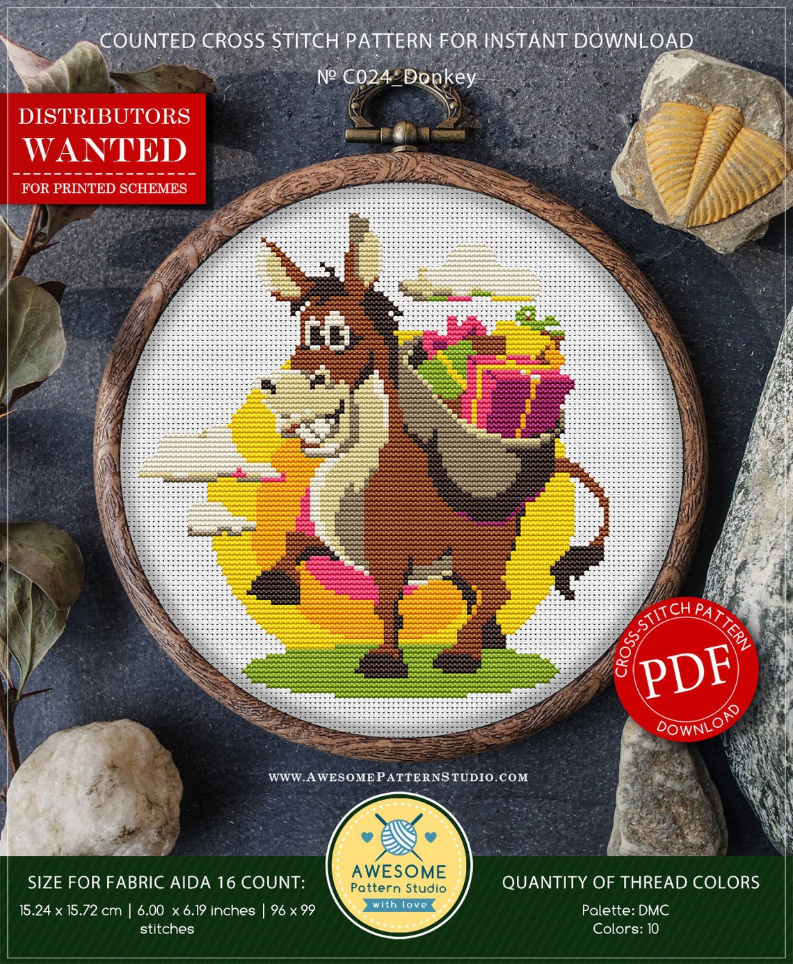 Donkey P024 Embroidery Cross Stitch Pattern Download Etsy