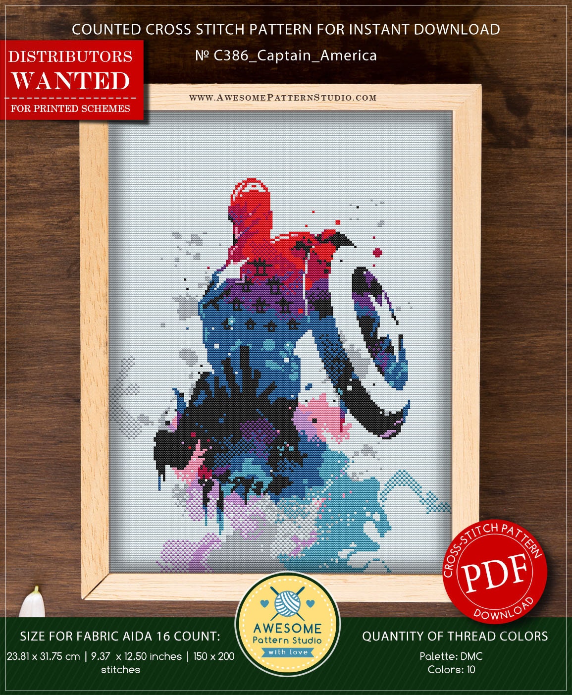 Captain America P386 Embroidery Cross Stitch Pattern Instant Etsy