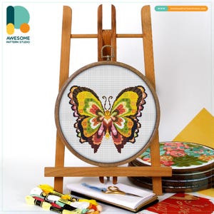 Mandala Butterfly Cross Stitch Pattern and Kit: Modern Cross Stitch Needlework Art, Includes PDF Pattern and Hoop Art Essentials, CS558