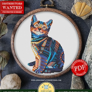 Mandala Cat #P521 Embroidery Cross Stitch Pattern Instant Download | Stitching | Needlepoint | Cross Pattern | Cross Designs