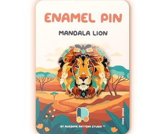 Mandala Lion Enamel Pin – Hard Enamel Animal Lapel Pin, Boho Lion Brooch, Spiritual Wildlife Jewelry, Courage & Leadership Gift EP036