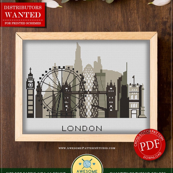 A3 London dark #P348 Cross Stitch Embroidery Pattern Download | Cross Stitch Kits | Needlepoint Kits | Embroidery Designs | How To Embroider