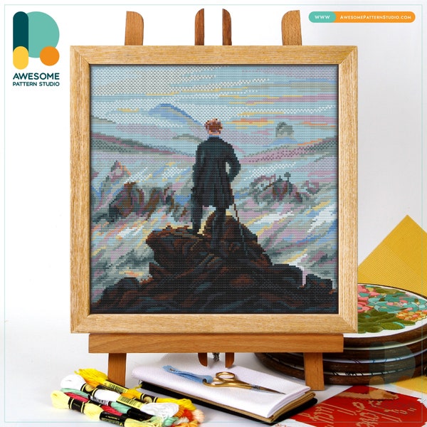 Wanderer Above The Sea Of Fog Caspar David Friedrichg CS2335, Counted Cross Stitch Pattern KIT and PDF | Embroidery Pdf Pattern Download