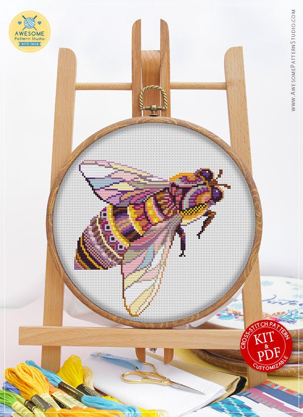 Sewing & Fiber Bee Cross Stitch Pattern Craft Supplies Digital Instant