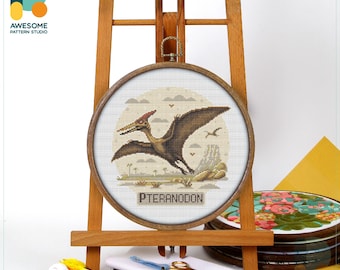 Dinosaur Pteranodon Cross Stitch Pattern & Kit - Modern Needlework Art with PDF and Hand Embroidery Options, CS3217