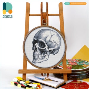 Human Skull Anatomy Cross Stitch Pattern and Kit - Modern Needlework Art Embroidery Sampler, CS2058