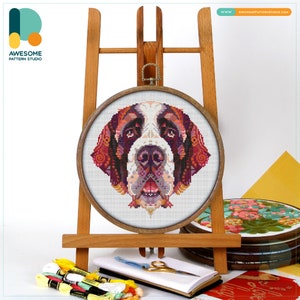 St. Bernard Cross Stitch Pattern and Kit: Modern Needlework Art, PDF Pattern and Hand Embroidery Sampler, CS758
