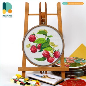 Raspberry Branch Cross Stitch Pattern and Kit: Modern Cross Stitch and Embroidery Sampler for Charming Needlework Art, CS1005
