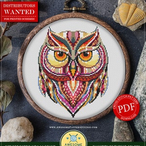Mandala Owl #P200 Cross Stitch Embroidery Pattern Download | Cross Stitch Kits | Needlepoint Kits | Stitch Design | Embroidery Stitches