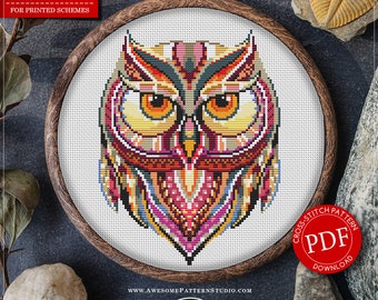 Mandala Owl #P200 Cross Stitch Embroidery Pattern Download | Cross Stitch Kits | Needlepoint Kits | Stitch Design | Embroidery Stitches
