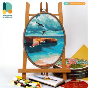 Port Campbell, Australia, Oceania Cross Stitch Kit and Pattern: Modern Needlework Art Embroidery Sampler, CS808