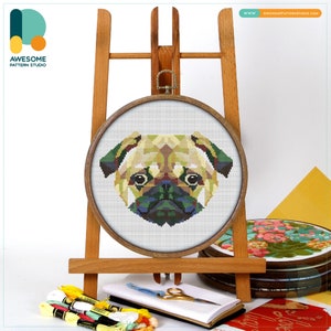 Geometric Bulldog Cross Stitch Pattern and Kit - Modern Cross Stitch Needlework Art for Pet Lovers, CS266