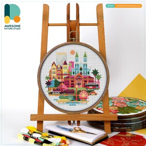Galveston, USA, America Cross Stitch Pattern and Kit: Modern Needlework Art, Embroidery Sampler for Creative Hoop Art Enthusiasts, CS316