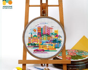 Monaco, France, Europe Cross Stitch Pattern and Kit - Modern Cross Stitch Embroidery Sampler, Needlework Art, CS1267