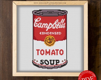 Campbell Tomato Soup #P494 Embroidery Cross Stitch PDF Pattern