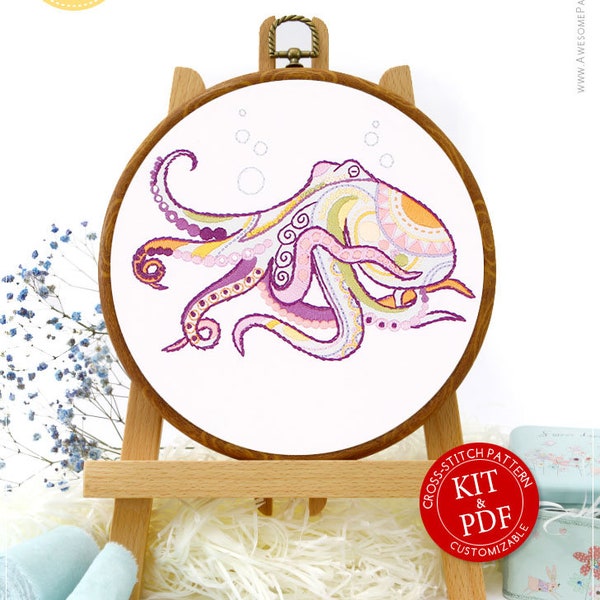 Mandala Octopus Embroidery EM057, Embroidery Pattern KIT and PDF | Mandala Pdf | Mandala Wall Decor | Mandala Stitch | Mandala Pdf