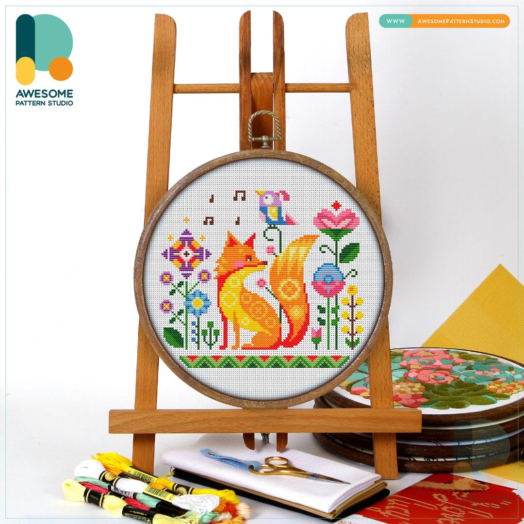 Fox and Flowers Cross Stitch Pattern and Kit - Modern Needlework Art ...