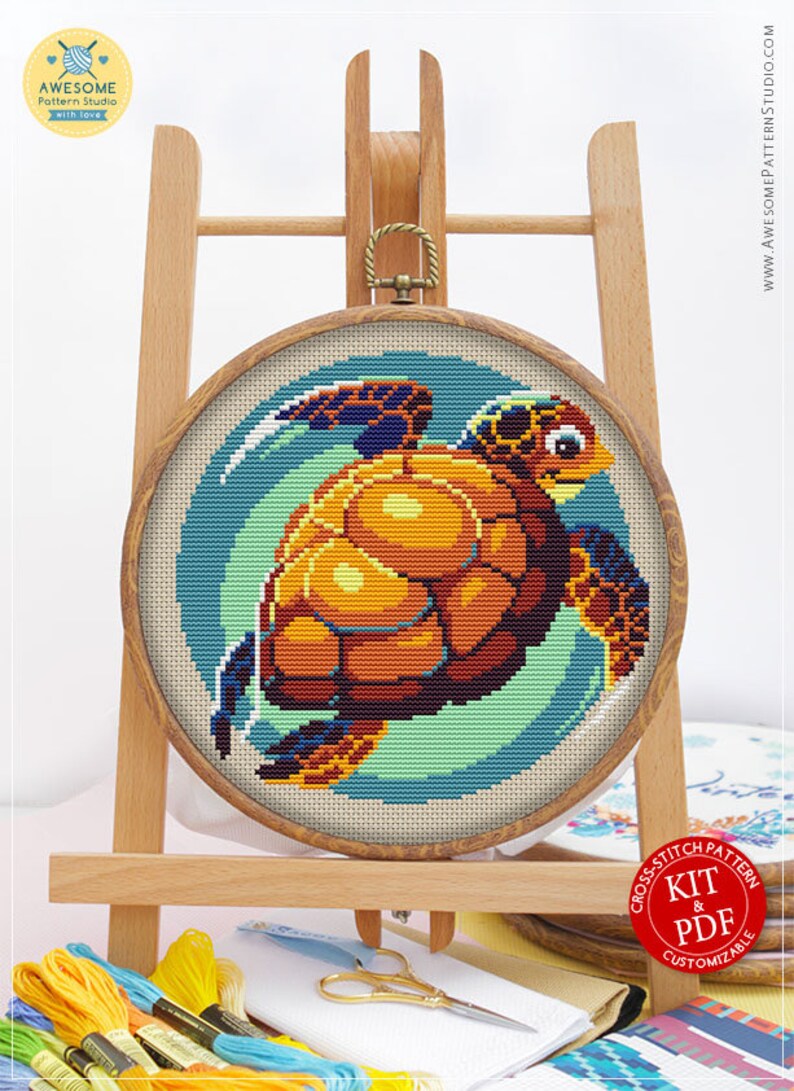 Turtle CS067 Counted Cross Stitch Pattern KIT and PDF Cross Etsy