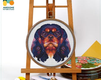 Mandala Cavalier King Charles Spaniel Cross Stitch Pattern and Kit: Modern Needlework Art for Embroidery Lovers, CS1950