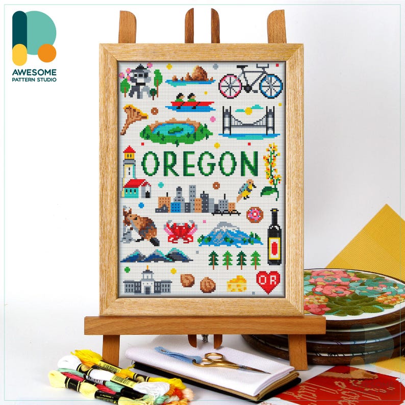 Oregon Pattern Oregon, USA Collection Cross Stitch Pattern and Kit: Modern Needlework ...