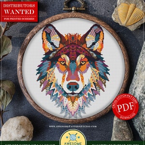 Mandala Wolf #P440 Cross Stitch Embroidery Pattern Download | Stitching | Cross Stitch Designs | Cross Stitch Embroidery | Cross Designs
