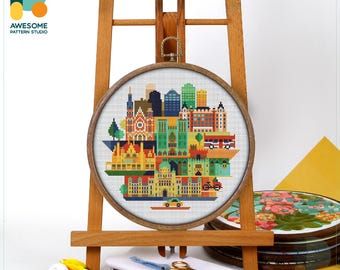 Victoria, Canada, North America Cross Stitch Pattern and Kit - Modern Cross Stitch Embroidery Sampler for Needlework Art, CS1411