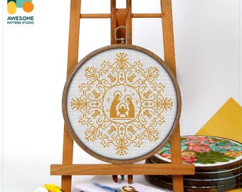 Monochrome Christmas Nativity Scene Cross Stitch Pattern and Kit: Modern Cross Stitch and Needlework Art for Holiday Craft Lovers, CS2018