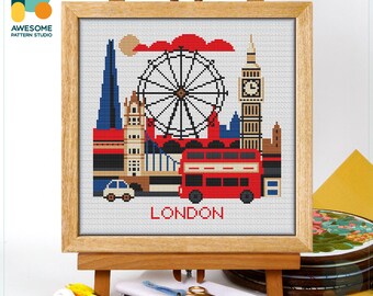 London, England, Europe Cross Stitch Pattern & Kit: Modern Embroidery Sampler, PDF Pattern, Needlework Art, CS3177