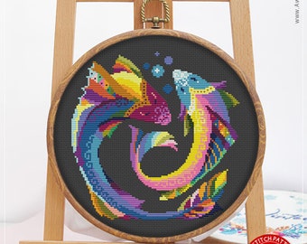 Pisces CS122, Counted Cross Stitch Pattern KIT and PDF | Embroidery Stitches | Pattern Download | Pattern Instant Download