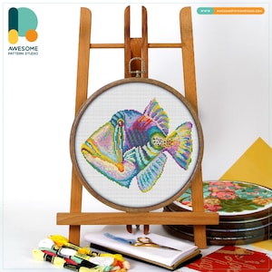 Picasso Triggerfish Cross Stitch Pattern and Kit - Modern Needlework Art and Embroidery Sampler for Unique Hoop Art, CS1356