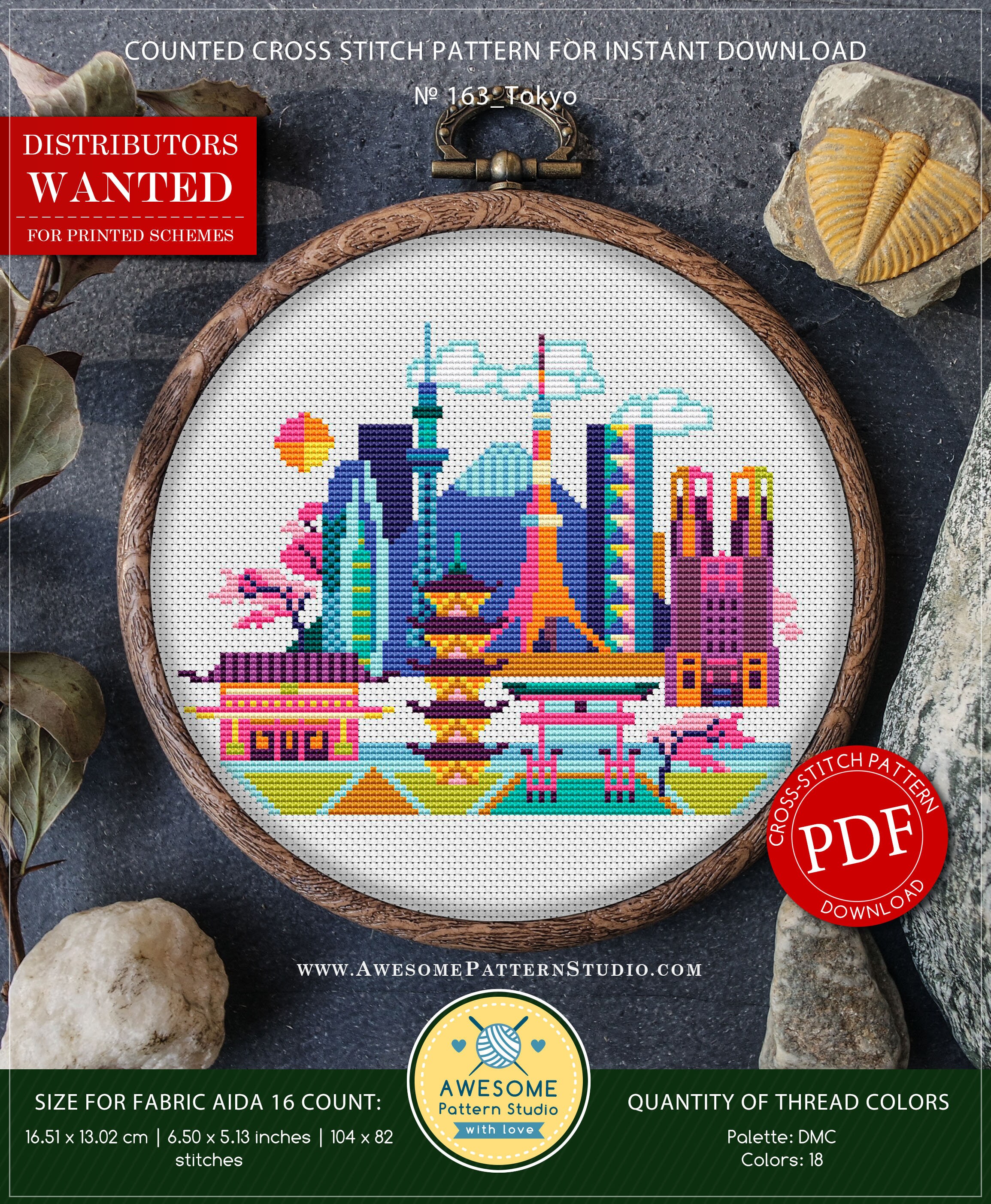 Tokyo P163 Embroidery Cross Stitch PDF Pattern Download Etsy